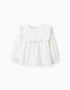 Blusa de Algodão com Folhos e Bordados para Menina, Branco