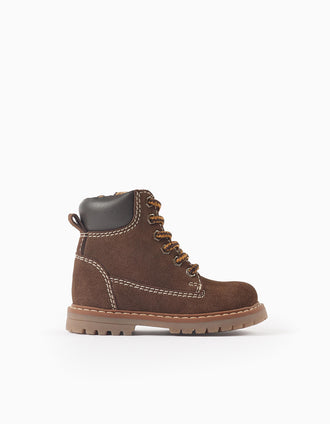 Bottes de montagne en cuir à lacets pour bébé garçon, marron