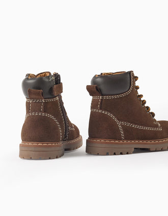 Bottes de montagne en cuir à lacets pour bébé garçon, marron
