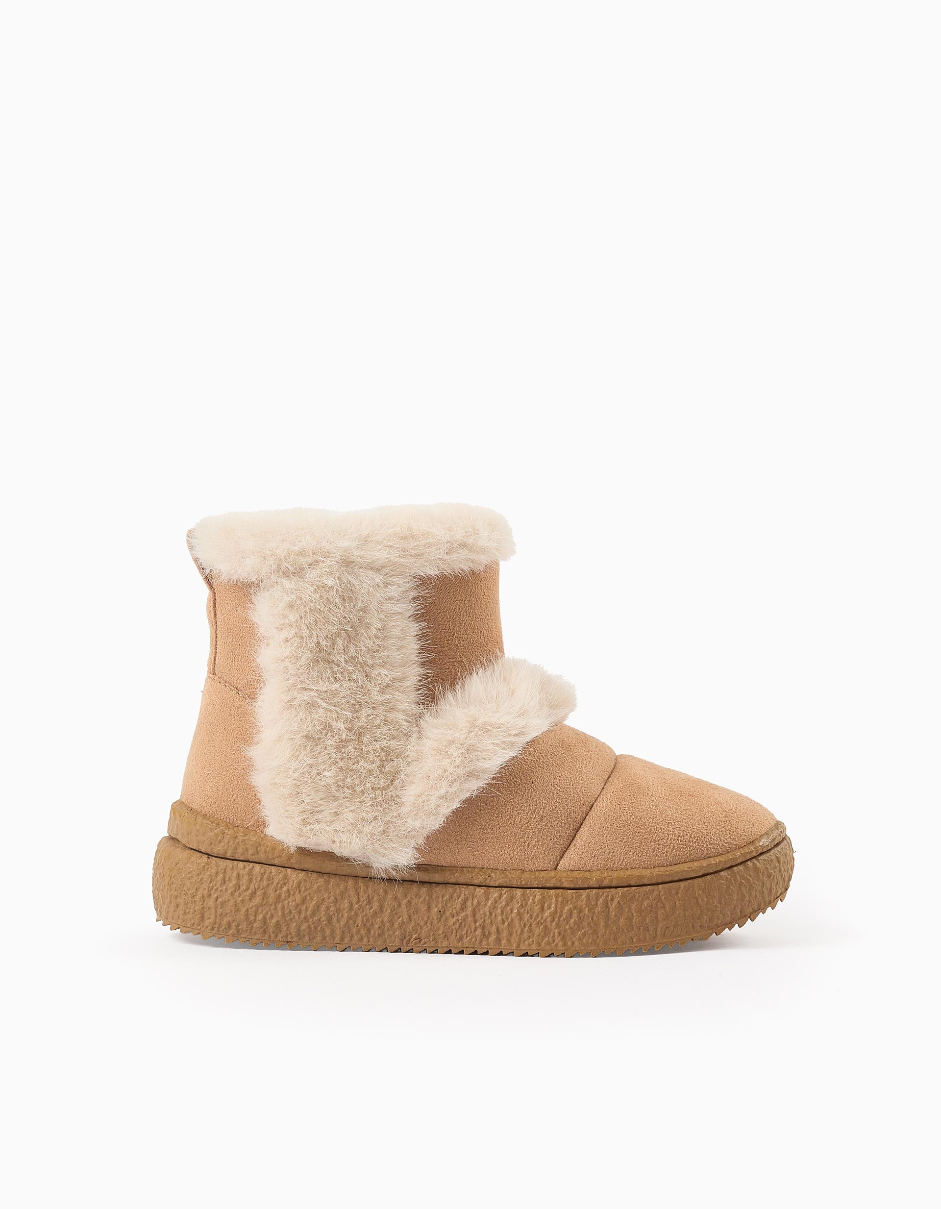 Boots with faux fur lining for girls, camel/beige