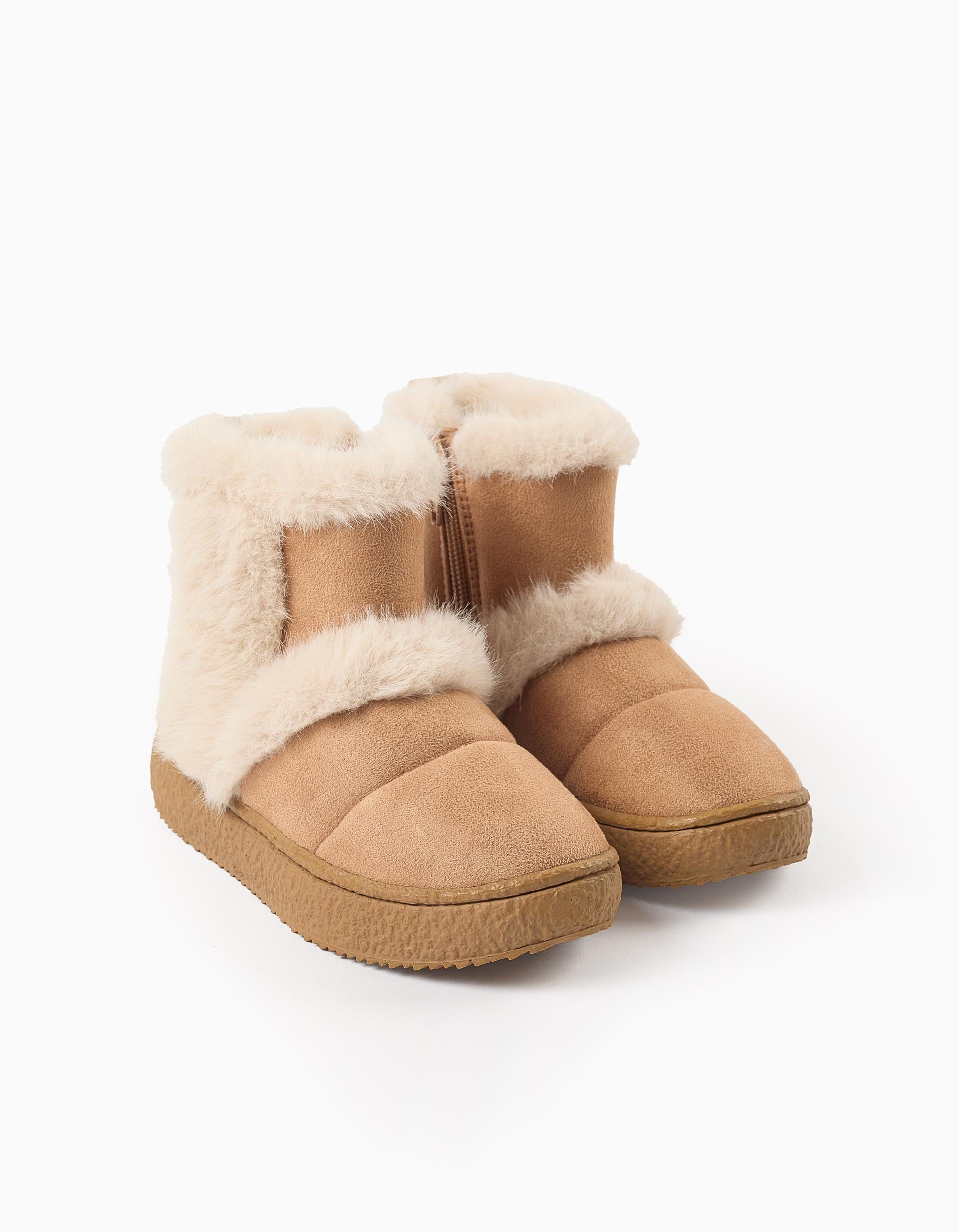 Boots with faux fur lining for girls, camel/beige