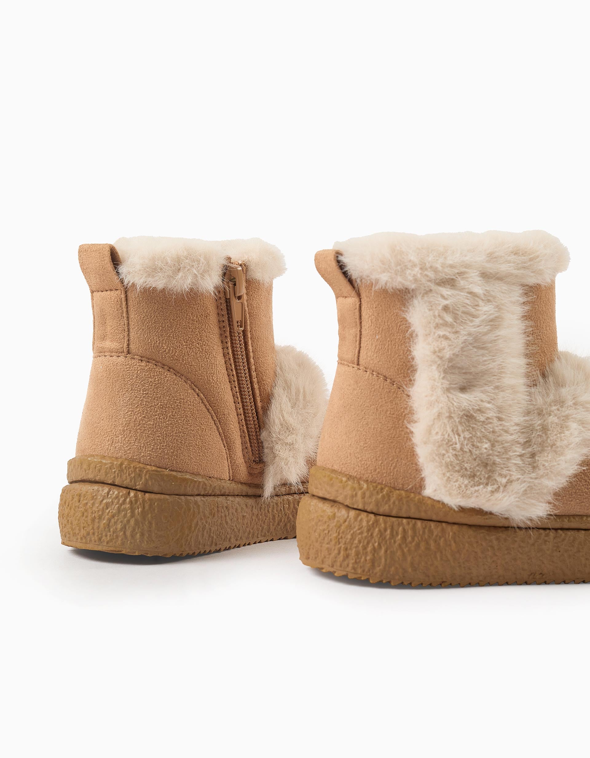 Boots with faux fur lining for girls, camel/beige