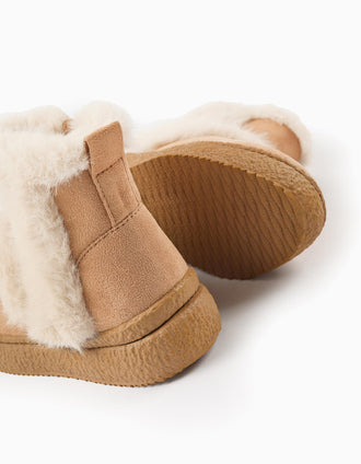 Botas com pelo para menina, camel/bege