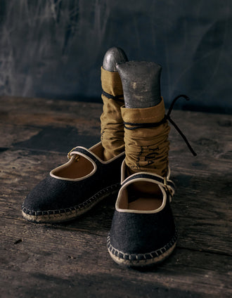 Ballerines en Denim avec Jute pour Fille, Noir/Beige