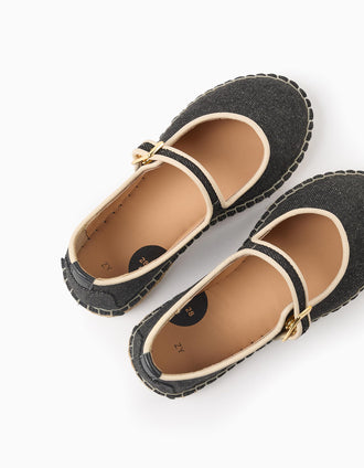 Ballerines en Denim avec Jute pour Fille, Noir/Beige