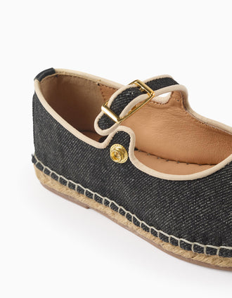 Ballerines en Denim avec Jute pour Fille, Noir/Beige