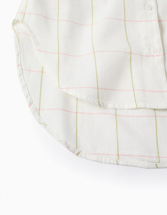 Camisa de Algodón Asimétrica a Cuadros para Niña, Blanco