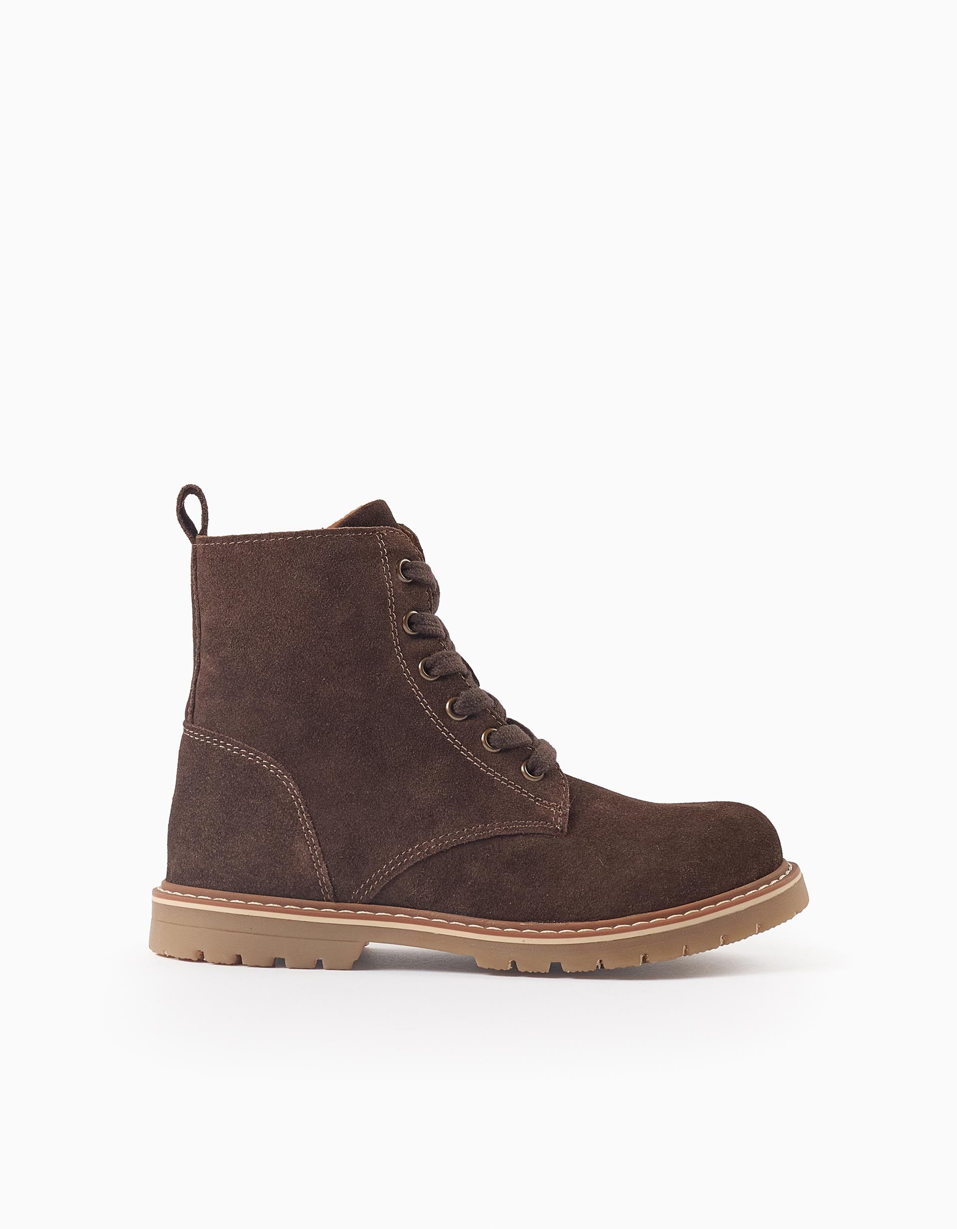 Suede boots with laces for girls, dark brown