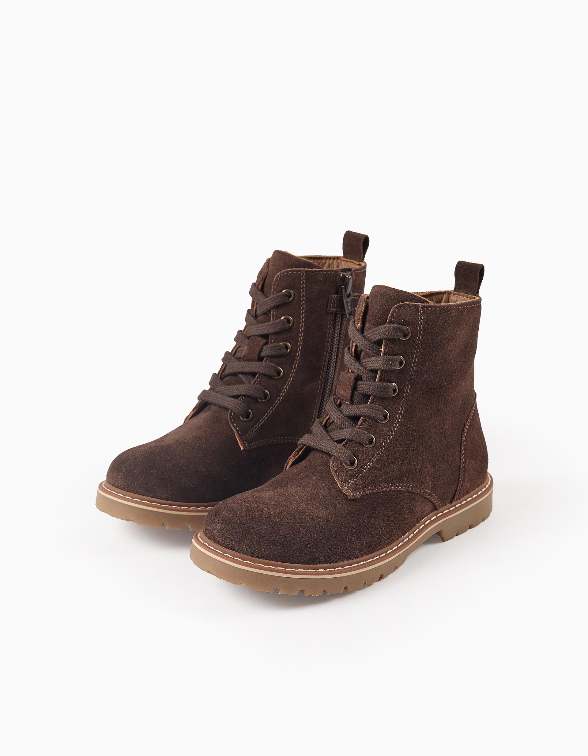 Suede boots with laces for girls, dark brown
