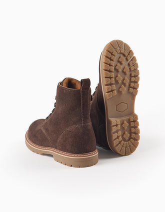 Botas de camurça com cordões para menina, castanho-escuro