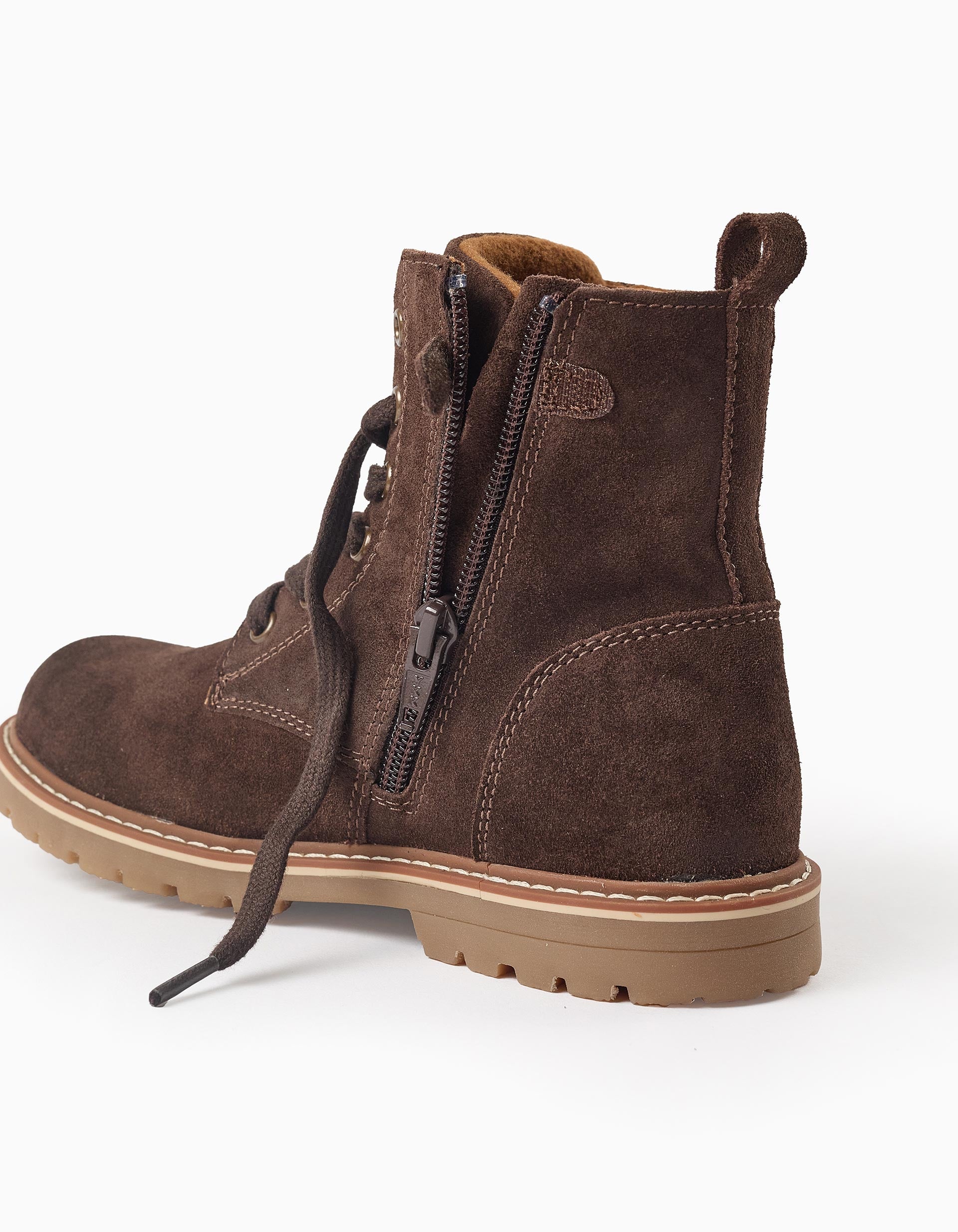 Suede boots with laces for girls, dark brown