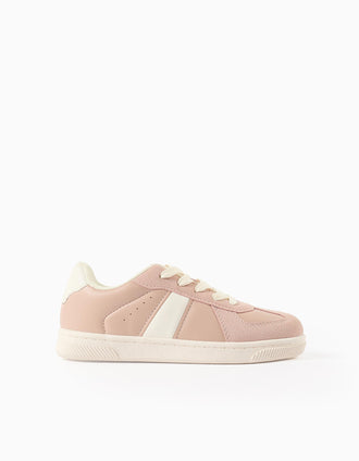 Sapatilhas Retro com Cordões para Menina, Rosa/Branco