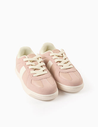 Sapatilhas Retro com Cordões para Menina, Rosa/Branco