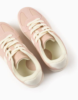 Sapatilhas Retro com Cordões para Menina, Rosa/Branco