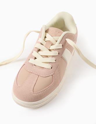 Sapatilhas Retro com Cordões para Menina, Rosa/Branco