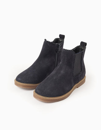 Botins Chelsea em pele de camurça com recortes para menina, azul