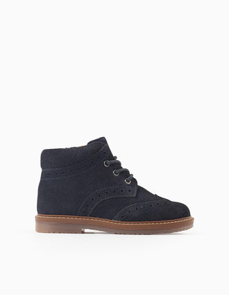 Bottes richelieu en daim à lacets pour bébé garçon, bleu foncé