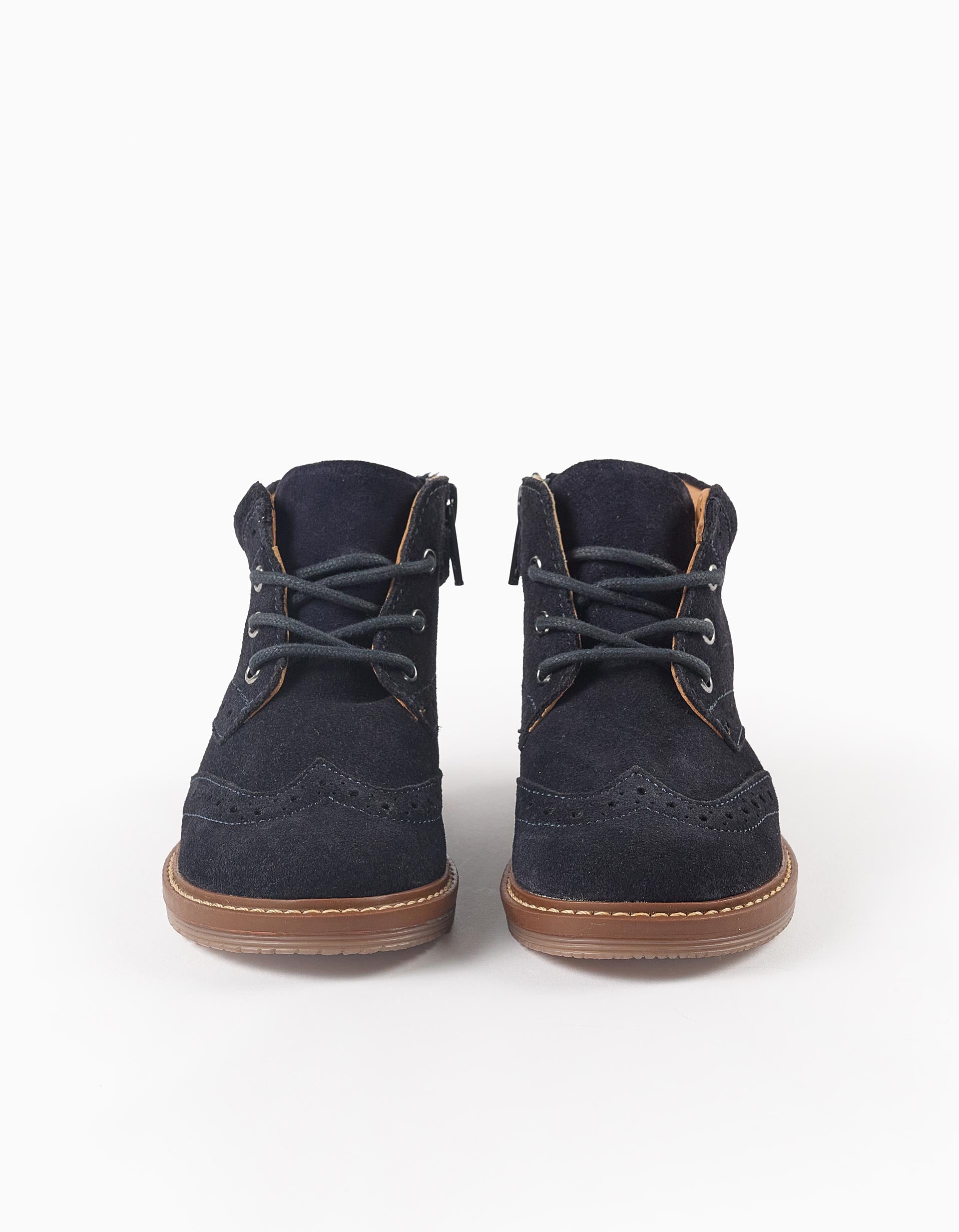 Suede brogue boots with laces for baby boys, dark blue