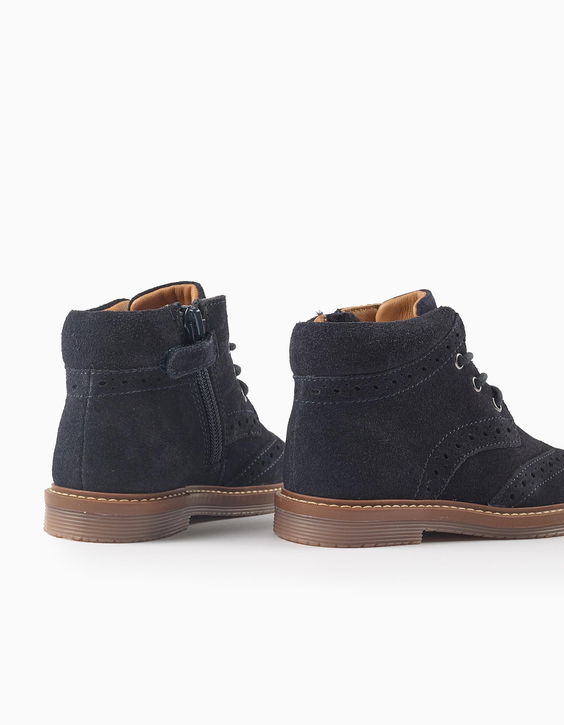Suede brogue boots with laces for baby boys, dark blue