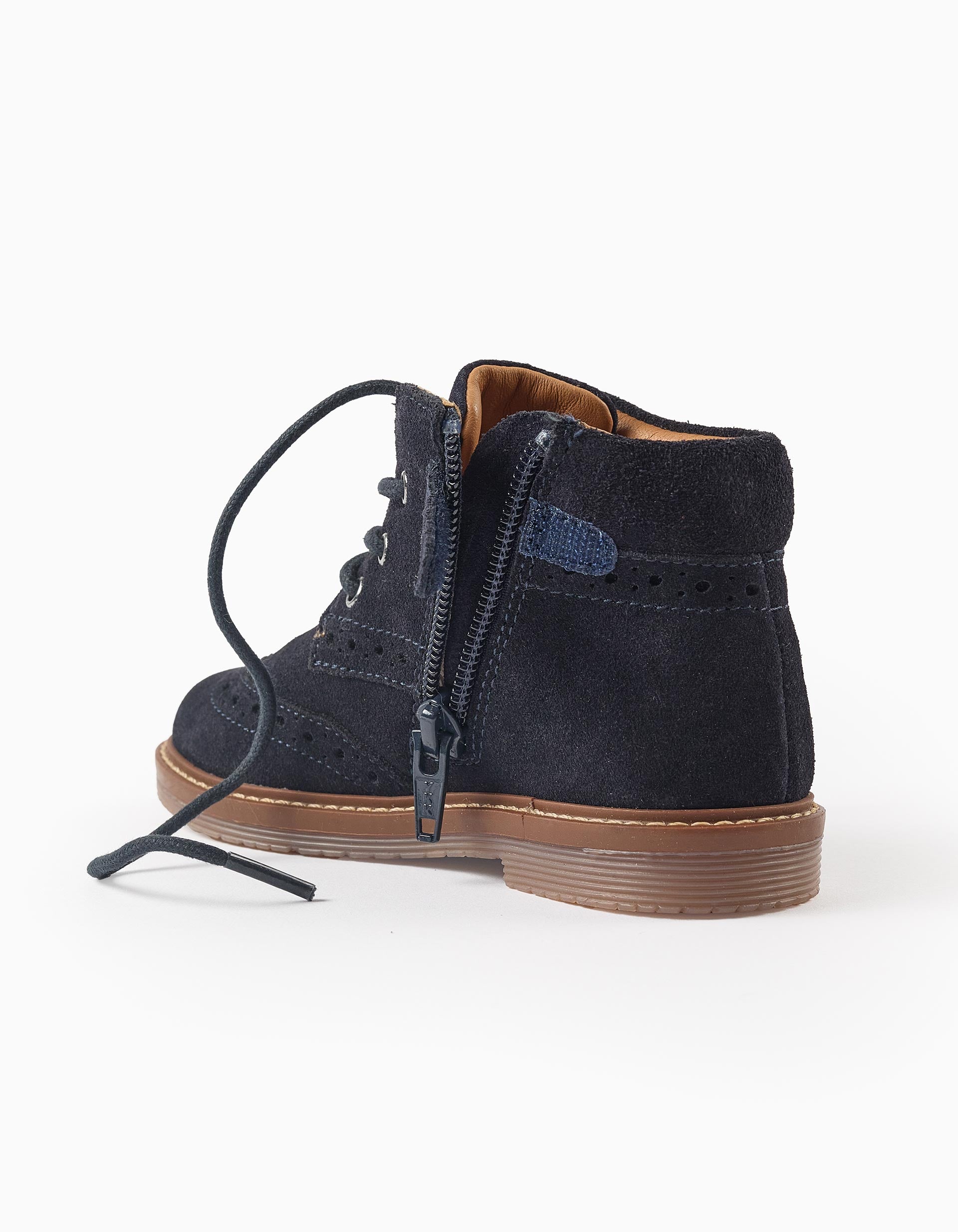 Suede brogue boots with laces for baby boys, dark blue