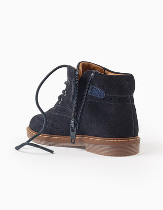 Bottes richelieu en daim à lacets pour bébé garçon, bleu foncé