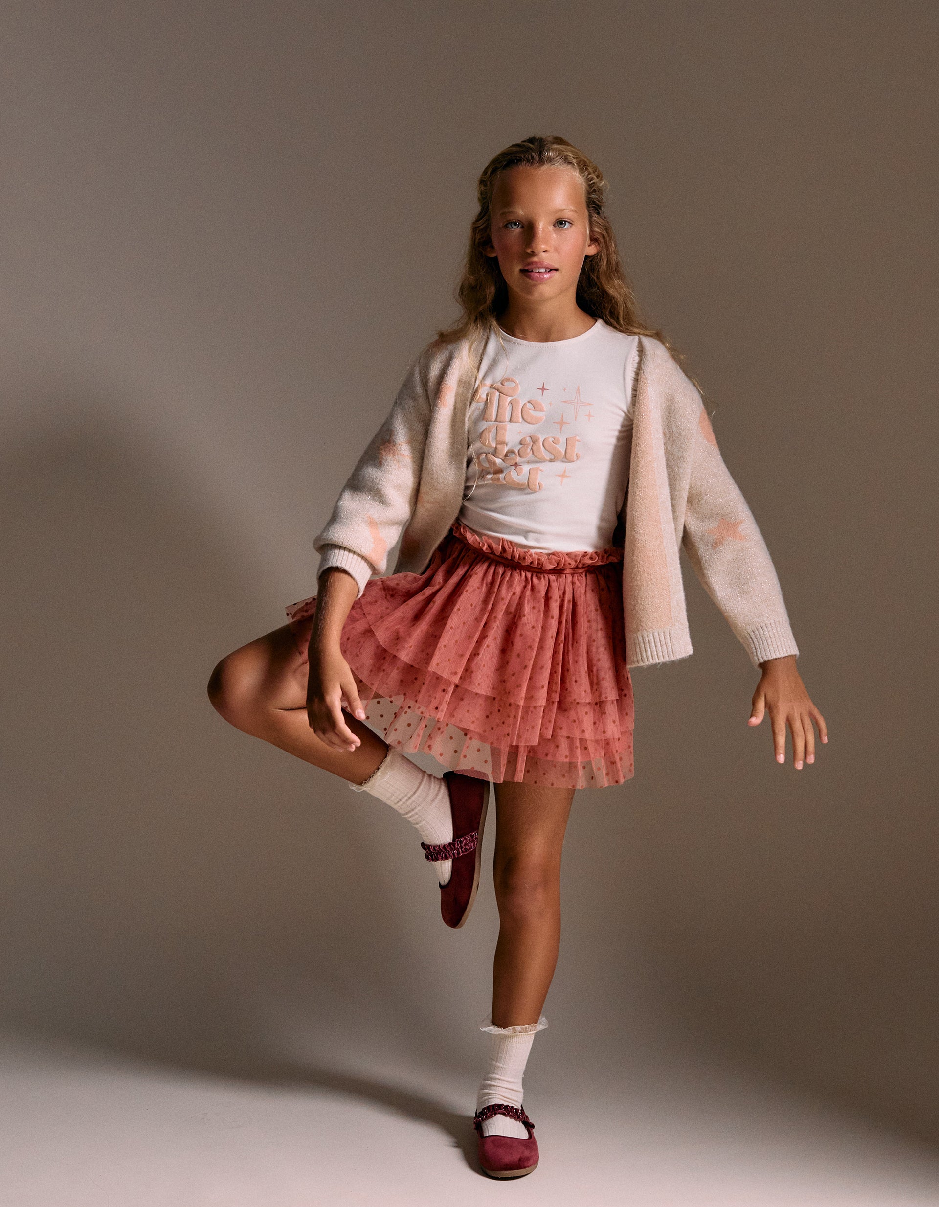 Tulle skirt with velvet dots for girls, pink