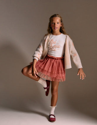 Falda de tul con lunares de terciopelo para niña, rosa