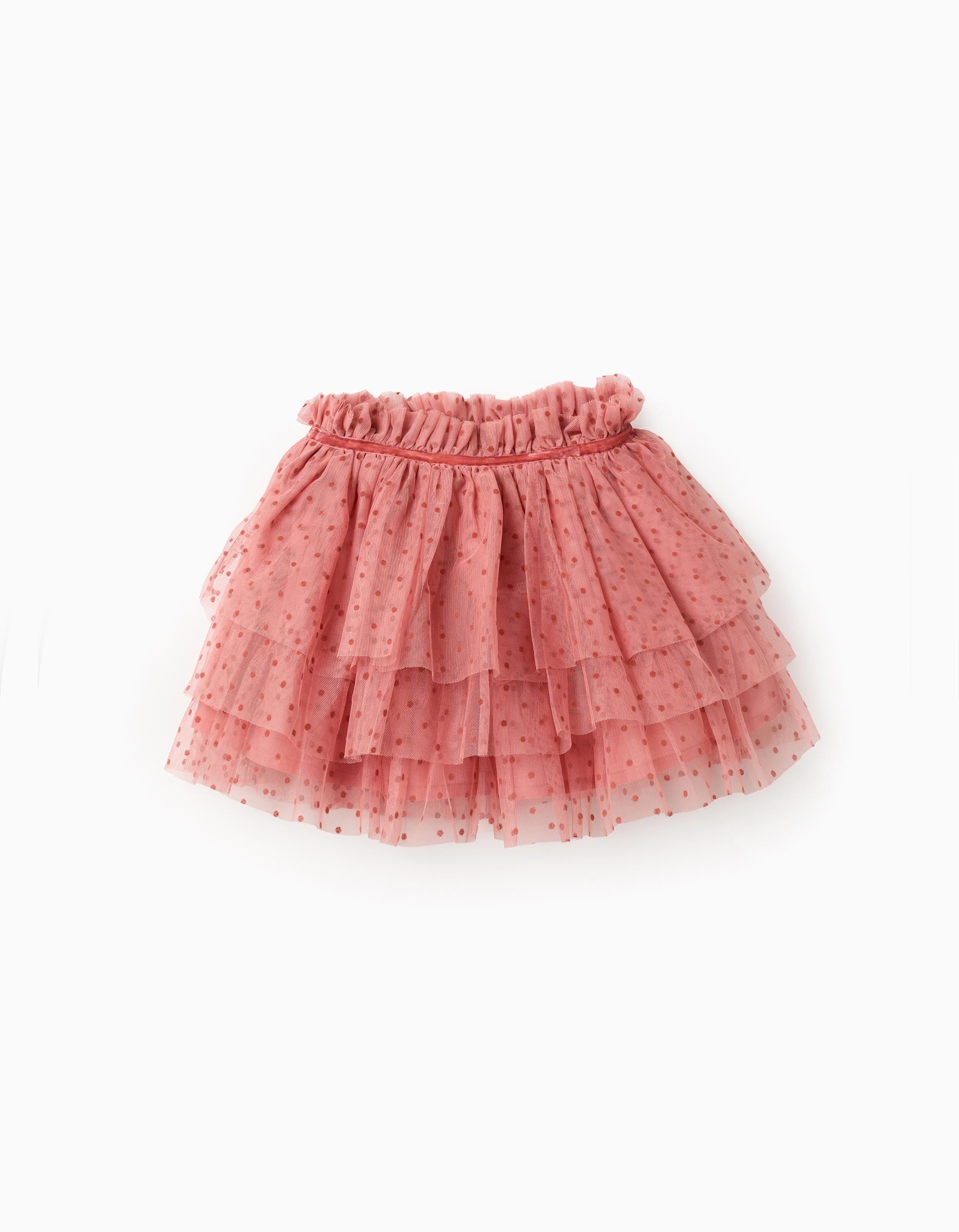Tulle skirt with velvet dots for girls, pink