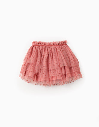 Falda de tul con lunares de terciopelo para niña, rosa