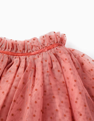 Falda de tul con lunares de terciopelo para niña, rosa