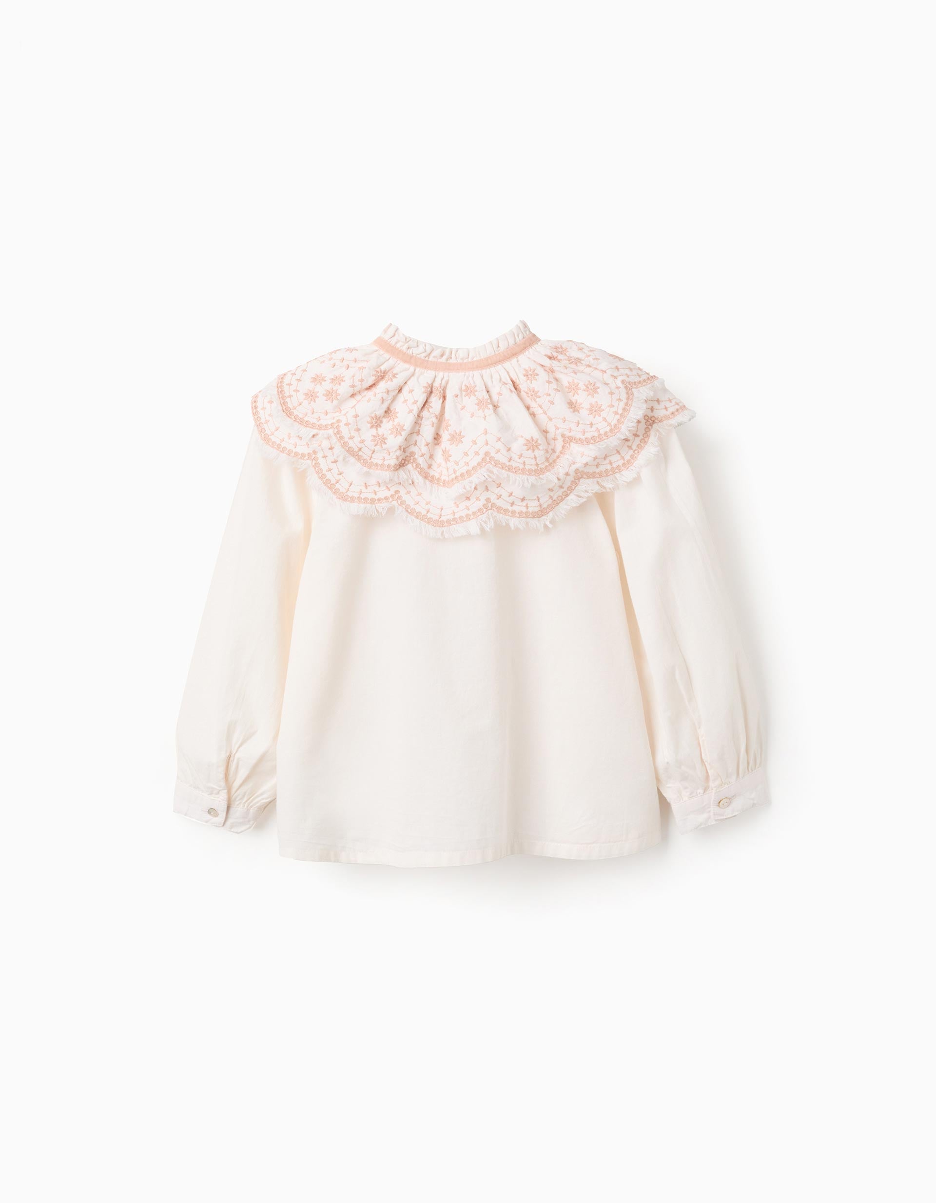 Poplin blouse with embroidered details for girls, white/pink