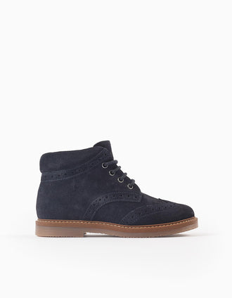 Bottes Brogue en Cuir Suédé pour Garçon, Bleu Foncé