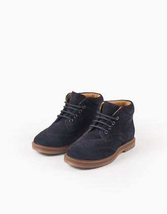 Bottes Brogue en Cuir Suédé pour Garçon, Bleu Foncé