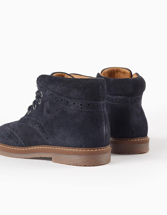Bottes Brogue en Cuir Suédé pour Garçon, Bleu Foncé