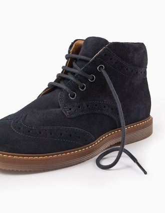 Bottes Brogue en Cuir Suédé pour Garçon, Bleu Foncé