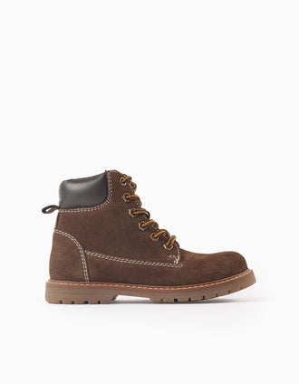 Bottes de montagne en daim à lacets pour garçon, marron foncé