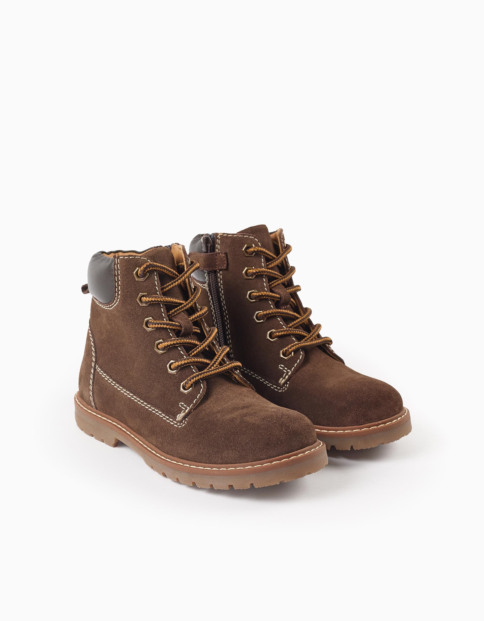 Suede lace-up mountain boots for boys, dark brown