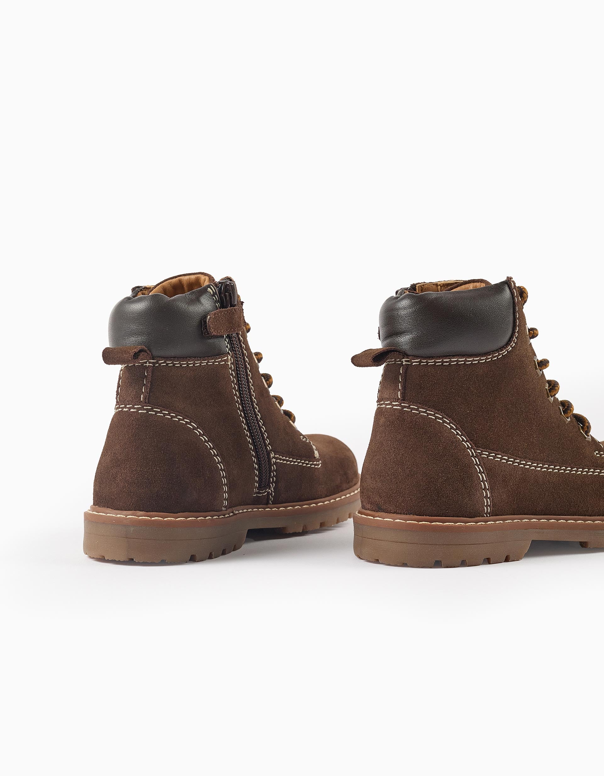 Suede lace-up mountain boots for boys, dark brown