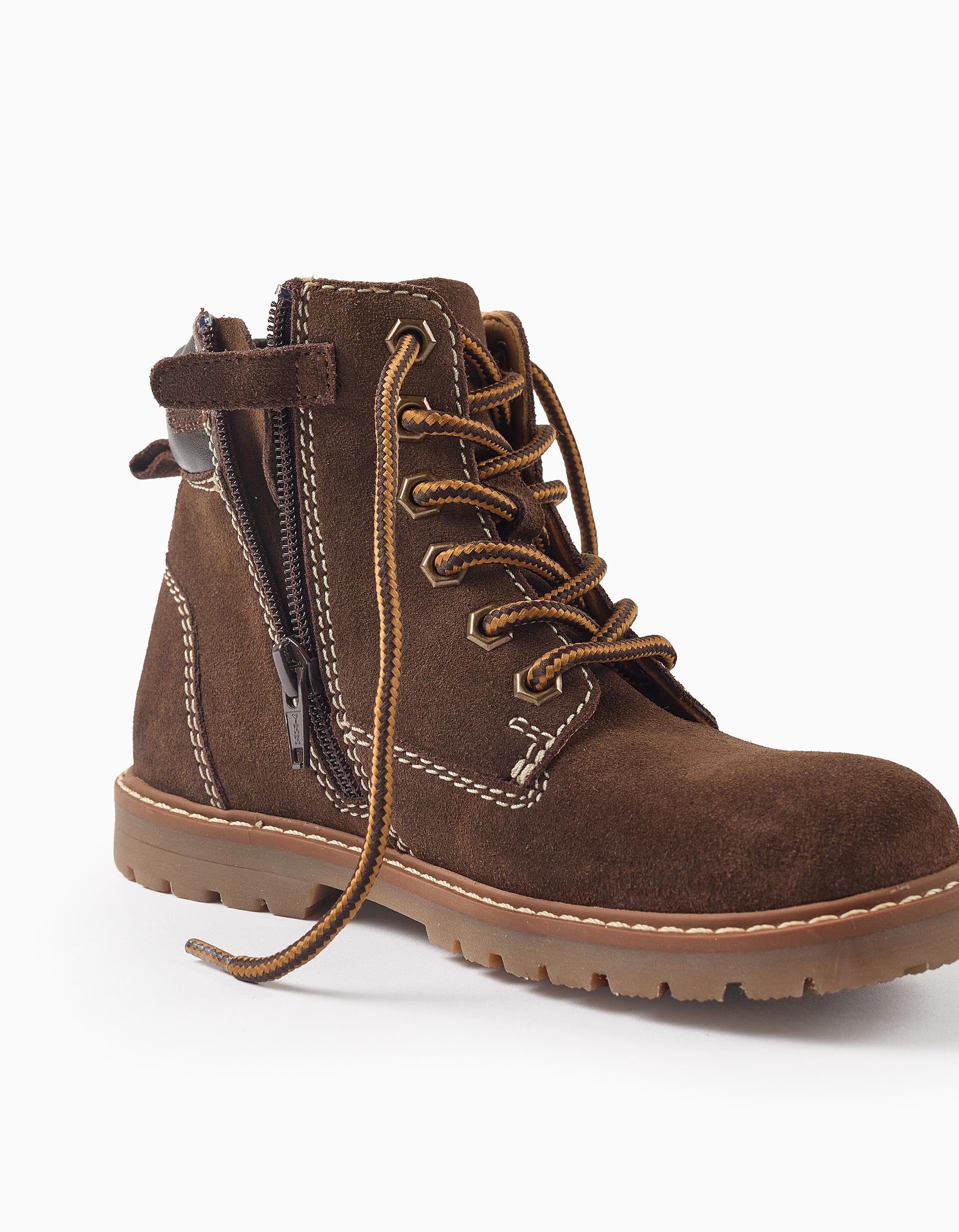 Suede lace-up mountain boots for boys, dark brown
