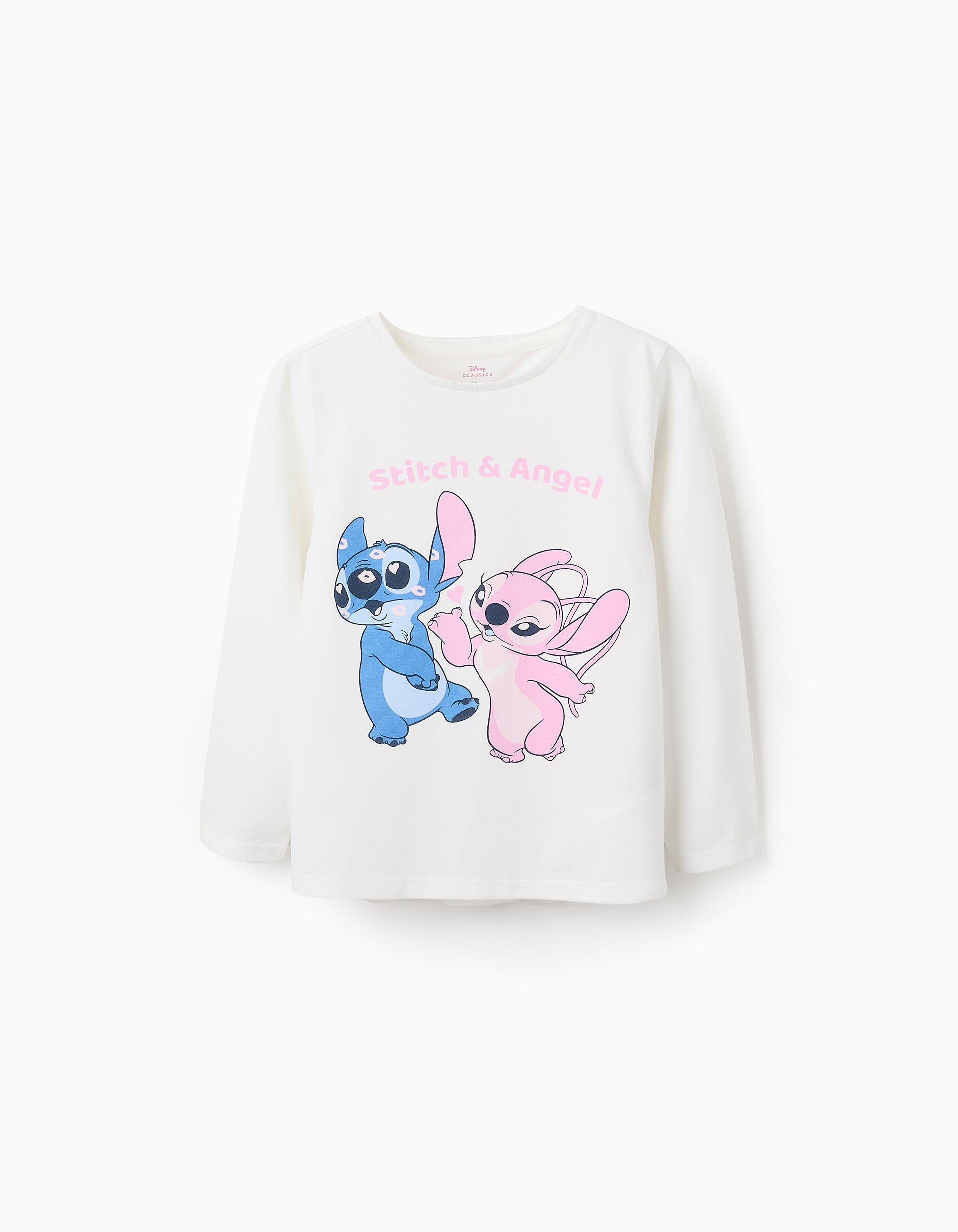 Long Sleeve T-shirt for Girls 'Stitch & Angel', White