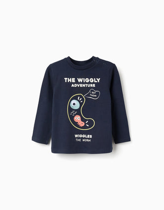 T-shirt de Manga Comprida de Algodão 'Bichinhos' para Bebé Menino, Azul