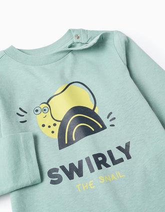 T-shirt de Manga Comprida em Algodão para Bebé Menino 'Caracol', Verde