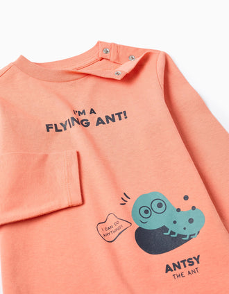 T-shirt de Manga Comprida em Algodão para Bebé Menino 'Formiga', Coral