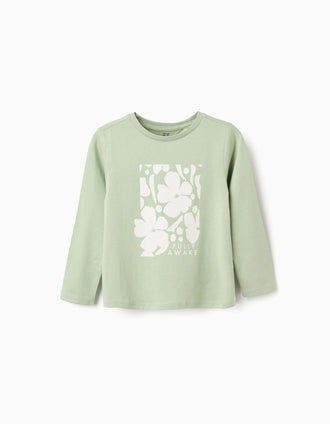 Camiseta de algodón con estampado 'Fully Awake' para niña, verde claro
