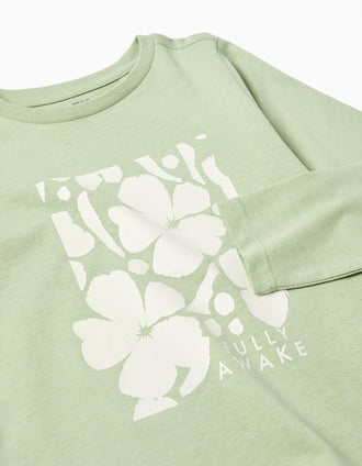 Camiseta de algodón con estampado 'Fully Awake' para niña, verde claro