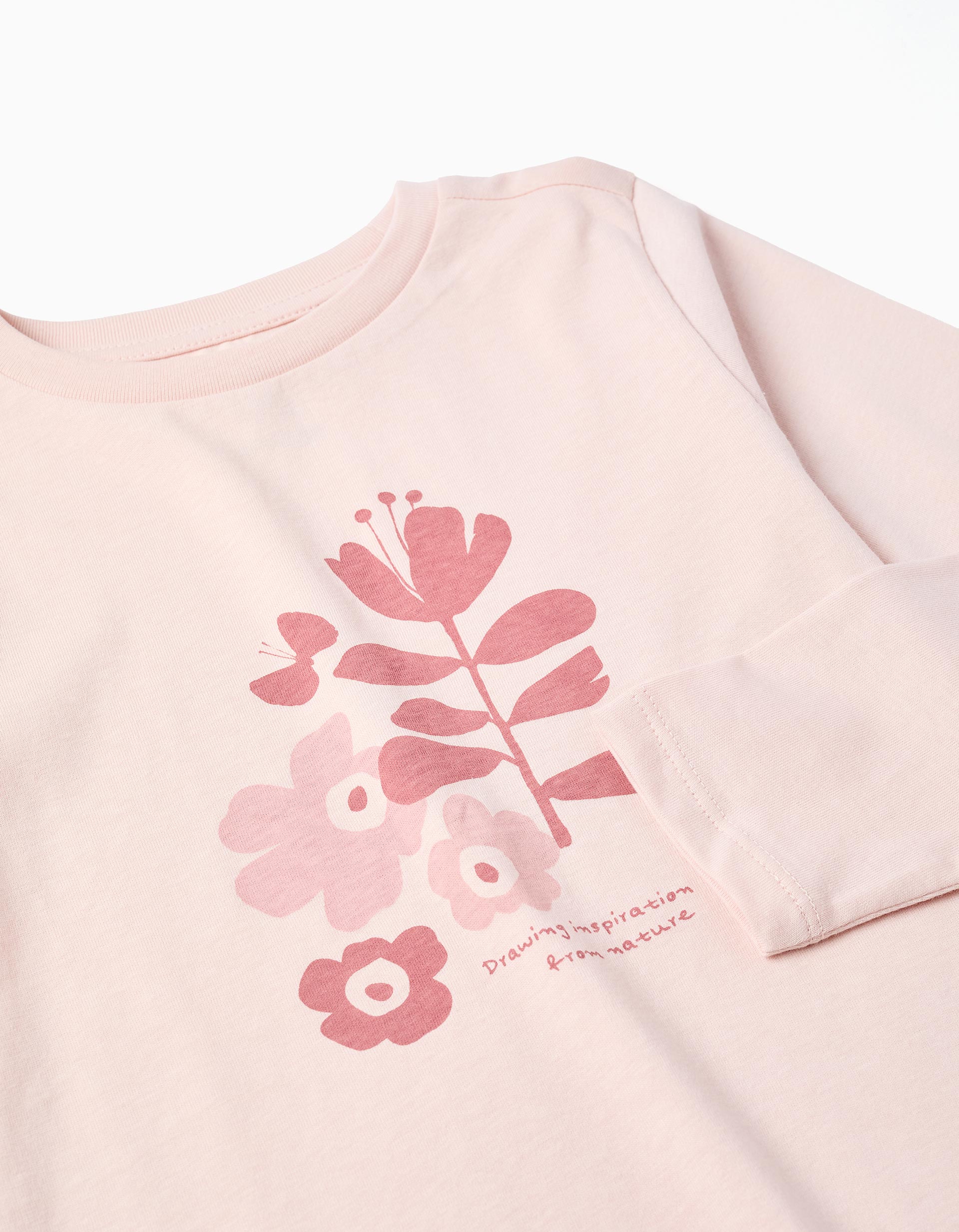 T-shirt en coton avec imprimé 'Nature' pour fille, rose