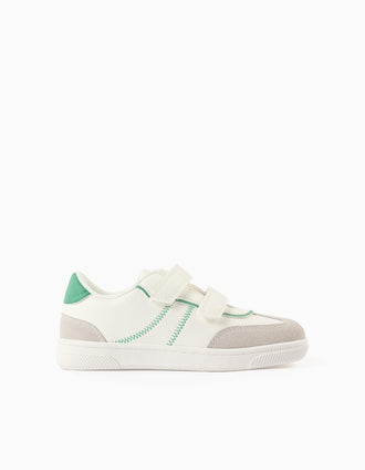Retro Trainers with Touch Fasteners for Boys, white/green