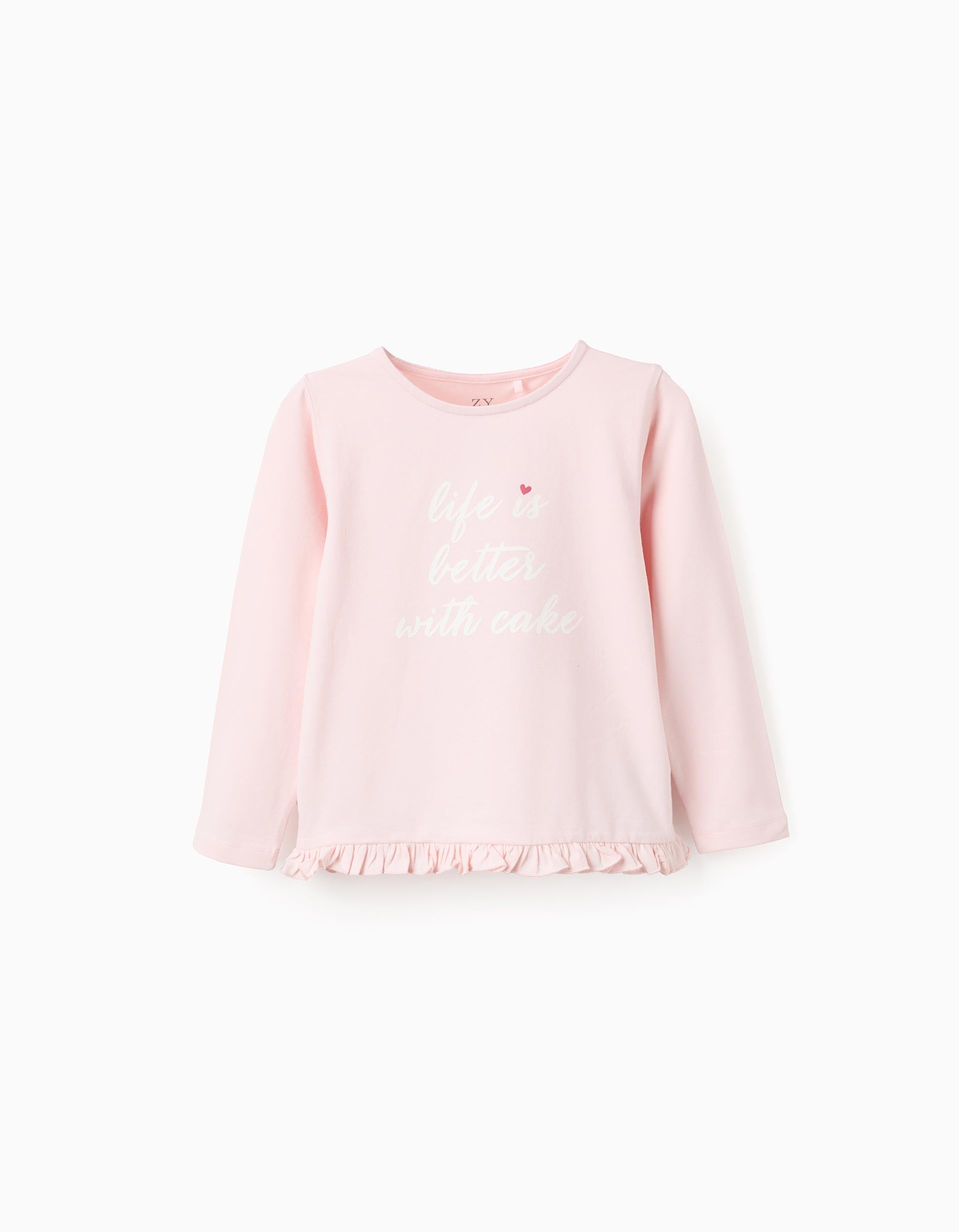 T-shirt de Manga Comprida com Folhos para Menina 'Cake', Rosa Claro