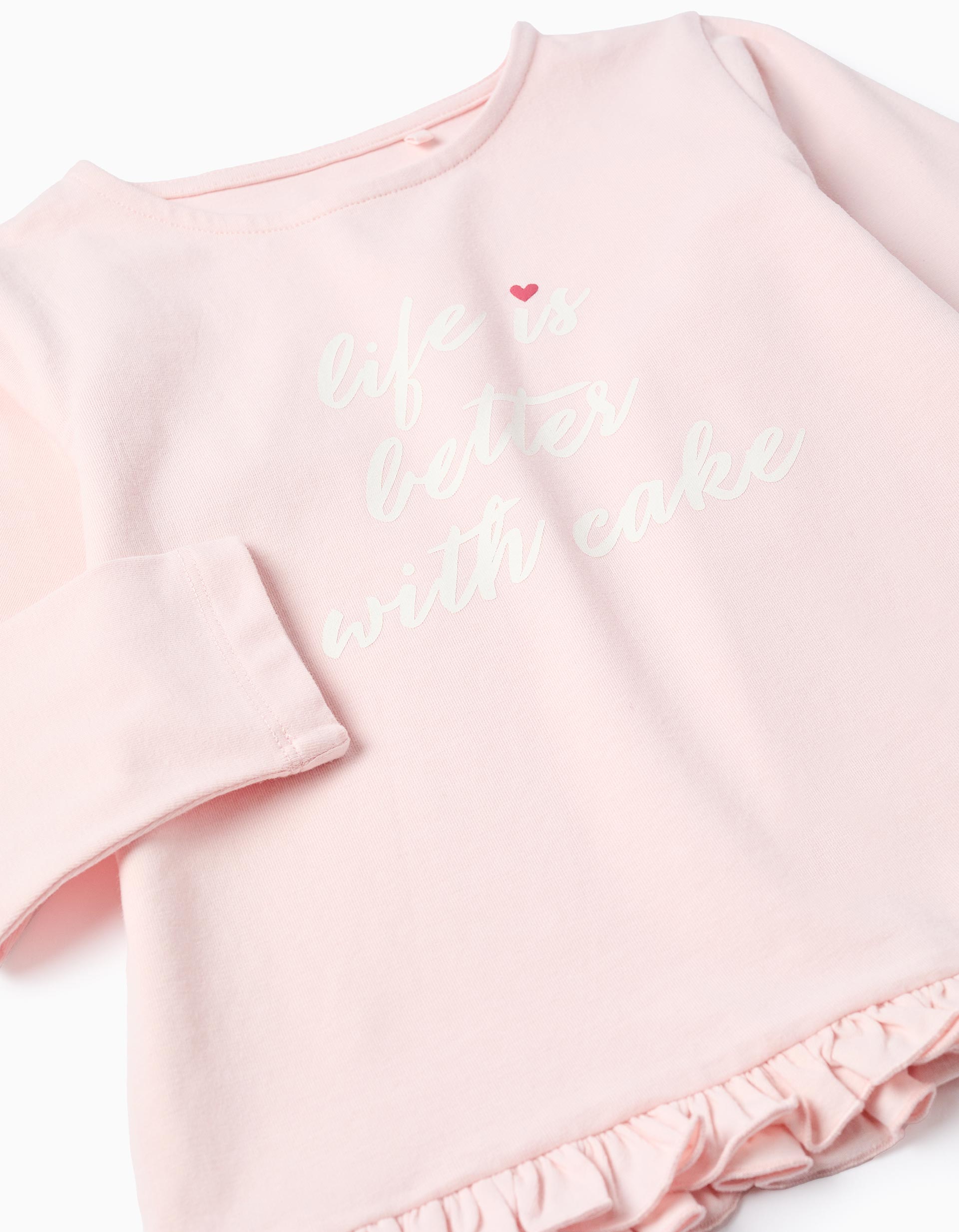 T-shirt de Manga Comprida com Folhos para Menina 'Cake', Rosa Claro