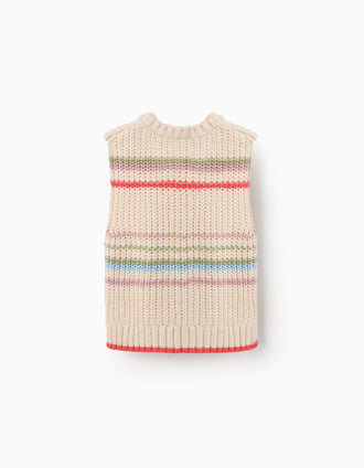 Chaleco de Punto con Rayas Coloridas para Niña, Beige